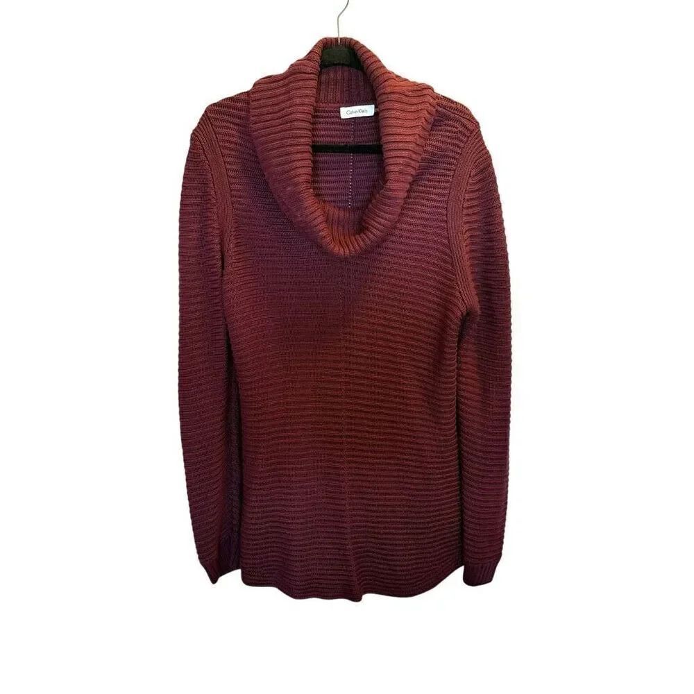 Calvin Klein maroon purple knit tunic cowl neck sweater size large